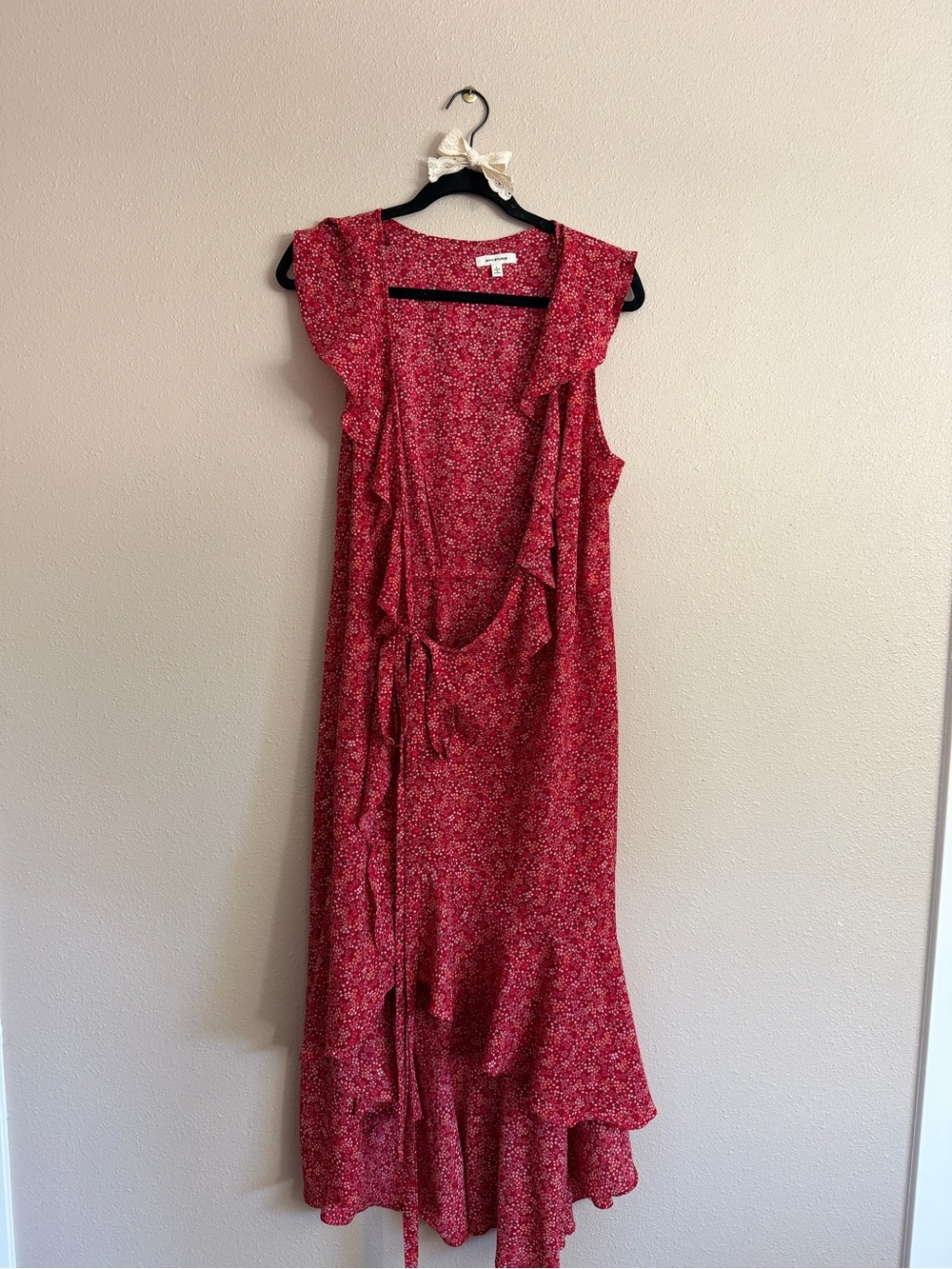 Max Studio Red Floral High-Low Ruffle Dress